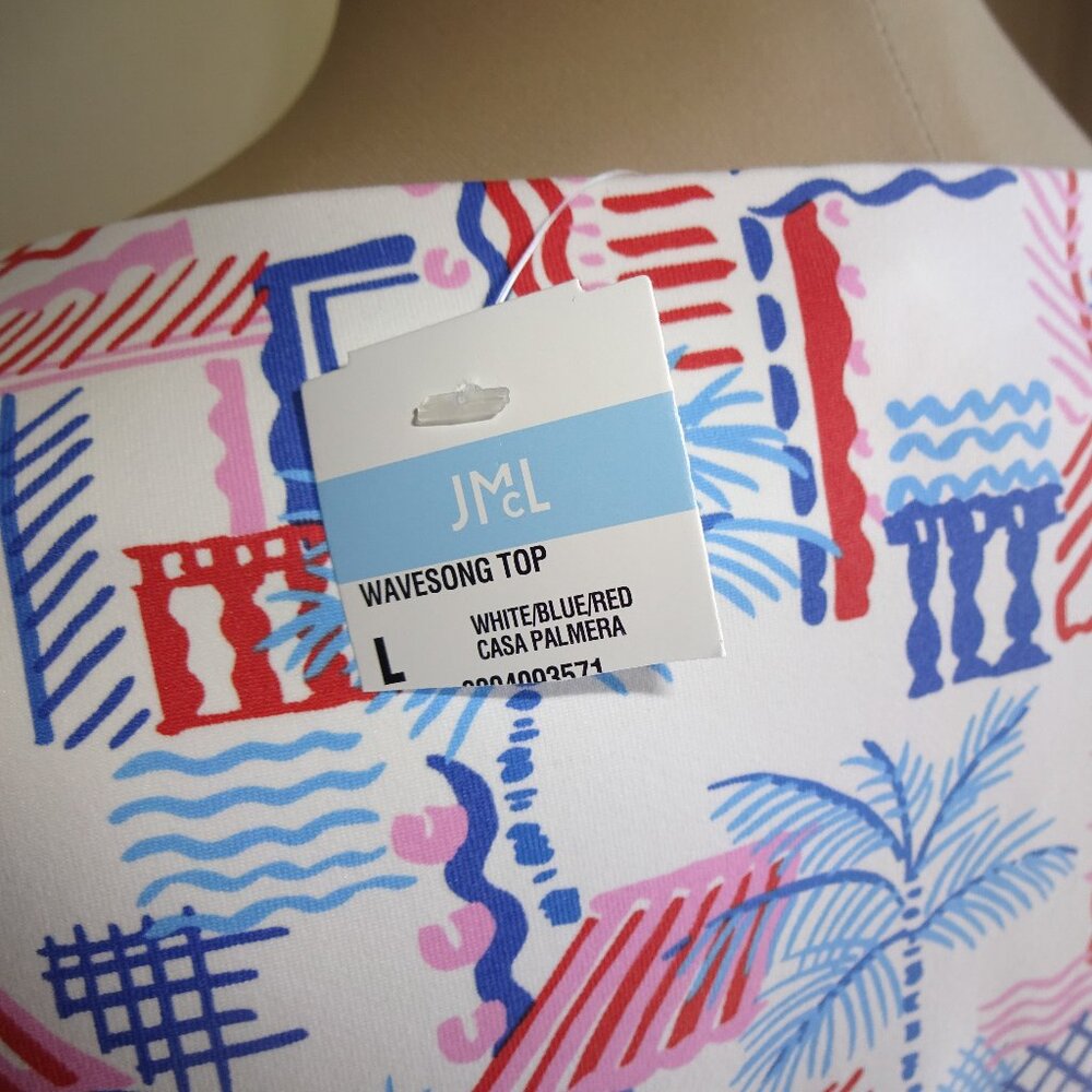 NWT New Womens J McLaughlin Wavesong Top Shirt L White Blue Red Casa Pamera - Picture 5 of 7